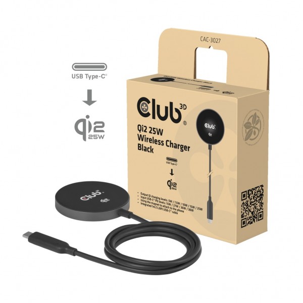 Club 3D Qi2 Wireless Charger 25 W *black *