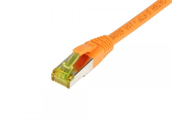 Patchkabel RJ45, CAT6A 500Mhz, 10m, orange, S-STP(S/FTP), TPE/LSZH(Ultraflex), AWG26, mit CAT7 Rohkabel, Synergy 21