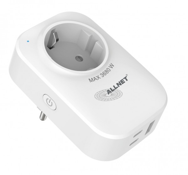 ALLNET ESP32 WiFi smart plug ALL3079 incl. power measurement &amp; USB charger, 2-in-1 WiFi smart plug &amp; USB charger