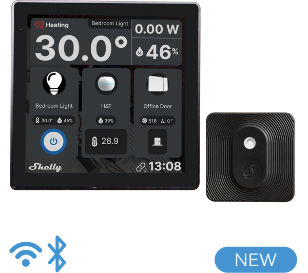 Shelly · Unterputz · "Wall Display Black &amp; BLU H&amp;T Black" · Android · WLAN · BT ·black