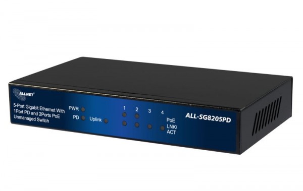ALLNET ALL-SG8205PD / unmanaged 5 Port Gigabit Switch, 2x Gi