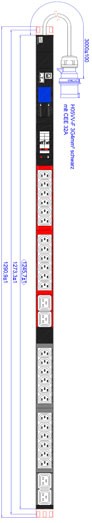 Bachmann PDU, Steckdosen, 24xDosen(C13)+4x(C19)+2xLS Strom-&gt;1ph Zuleitung 3,0m CEE 32A Stecker Blau, BN2000,