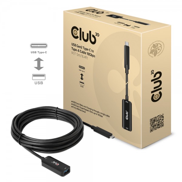 Kabel USB, C(St) =&gt; A(Bu), 5.0m, USB3.2, *Club 3D* 10Gbps