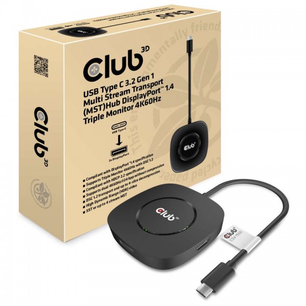 Club 3D Multi Stream Transport Hub USB 3.2 Typ C =&gt; DisplayPort 1.4 Triple Monitor