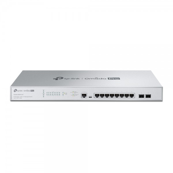 Omada PRO full managed Layer 2+ Switch • 10 Port • 8x 2.5GbE, 2x SFP+ • PoE Budget 240W • 8x PoE af/at • Omada PRO • S5500-8MHP2XF