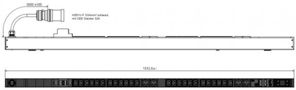 Bachmann PDU, Steckdosen, 24xDosen(C13)+ 4x(C19)+2xLS Strom 16A-&gt; 1ph Zuleitung 3m mit Stecker CEE 32A blau, BN7000,