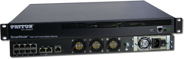 Patton SmartNode 10100 SmartMedia Gateway 4 E1/T1, 120 VoIP Channels with Standard Signaling Set, Software Upgradeable to 8 E1/T1, 240 VoIP Channels. Redundant 48V DC Power. Locked for 1+1 Configurations.