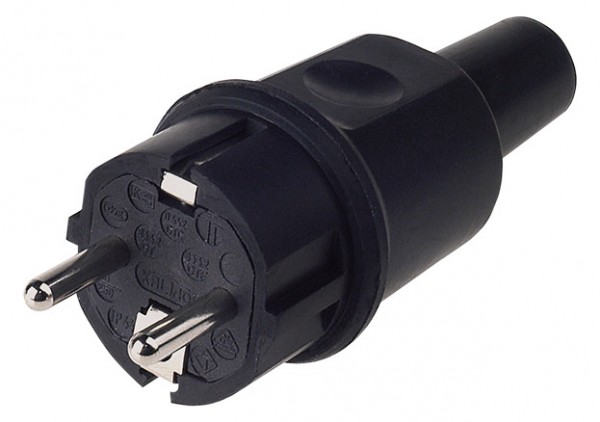 Bachmann Stecker, CEE 7/7, Schutzkontakt, schwarz, Vollgummi Stecker B/F, IP44, schwarz
