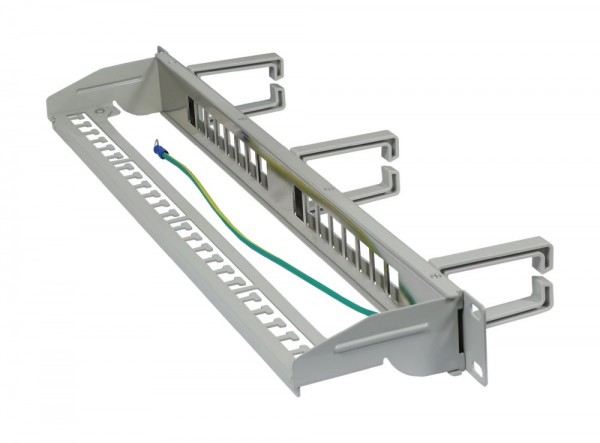Keystone, Modulträger, 19"Patchpanel für 16xTP-Modul, 1HE(t 92mm), Lichtgrau, mit Kabelbügel, Synergy 21,