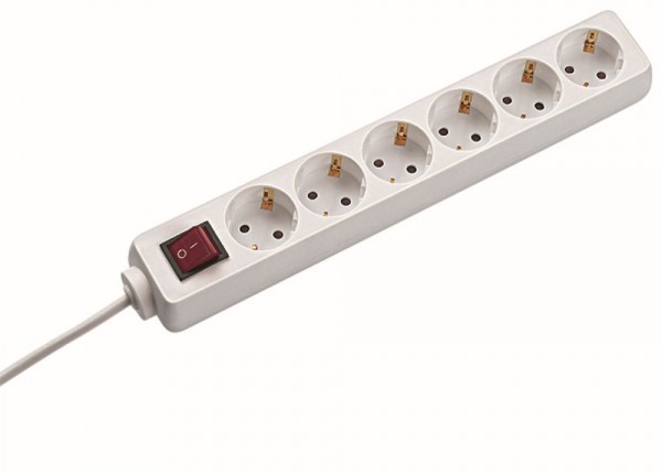 Bachmann Tischsteckdose, 6xDosen(CEE7)->Stecker(CEE7), 1,5m, mit Schalter, weiß, SELLY,