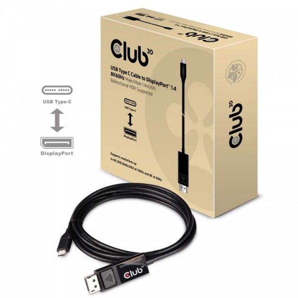 Kabel USB, C(St) =&gt; DisplayPort 1.4 8K60Hz, 1.8m, USB3.1, *Club3D*