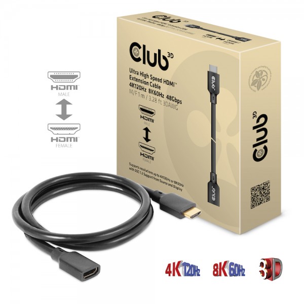 Kabel Video HDMI 2.1 Ultra High Speed 4K120Hz 8K60Hz 48Gbps ST/BU 1,0m *Club3D*