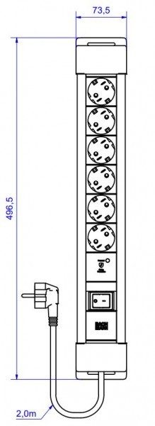 Bachmann Steckdosenleiste, CONNECTUS 6xCEE7/3 1xSPD-Plus 1xSchalter 2,0m CEE7/7 Grau