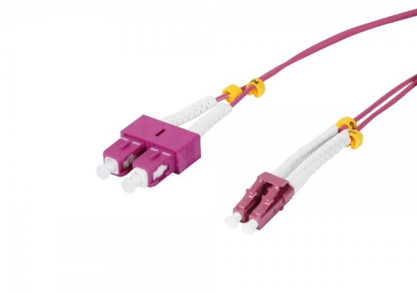 LWL-2-Faser-Patchk. 10mtr.LC-SC, 50/125um,OM4, AD=2mm, flexible Knickschutztülle, Synergy 21