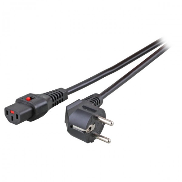 Netzkabel 230V Schutzkontakt CEE7(Stecker)-&gt;Kaltgeräte IEC-C13(Buchse), 1m, Black IEC Lock