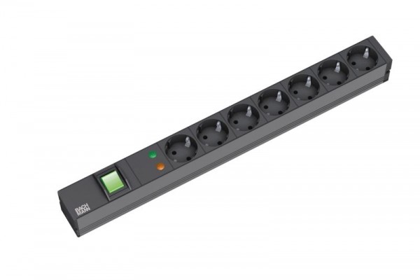 ALLNET 19&quot;zbh. Steckdosenleiste, 7xDosen(CEE7)-&gt;Stecker(CEE7), ÜS/Schalter, Bachmann, Schwarz