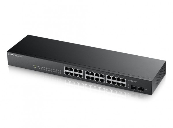 Zyxel Switch smart managed Layer2 26 Port • 24x 1 GbE • 2x SFP • 19&quot; • Lüfterlos • GS1900-24 V2