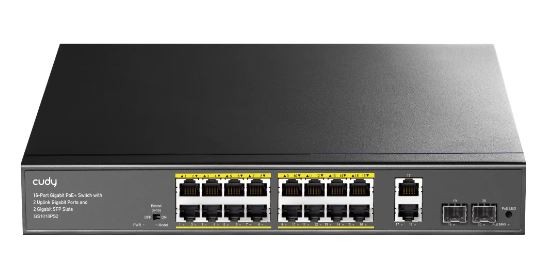 Cudy 16-Port Gigabit PoE+ Switch with 2 Uplink Gigabit Ports and 2 Gigabit SFP Slots 200W, GS1018PS2