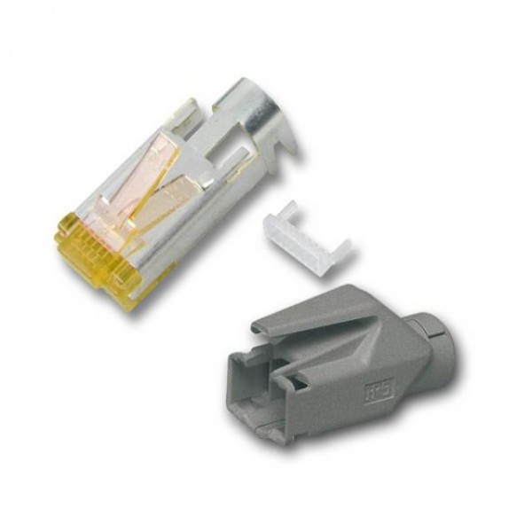 TP-Stecker STP Hirose,CAT6A(TM31), 50-PACK,incl.Knickschutz, Grau