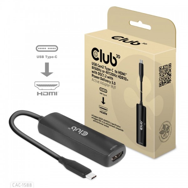Adapter USB-C =&gt; HDMI *Club3D* 8K60Hz HDR10 aktiv
