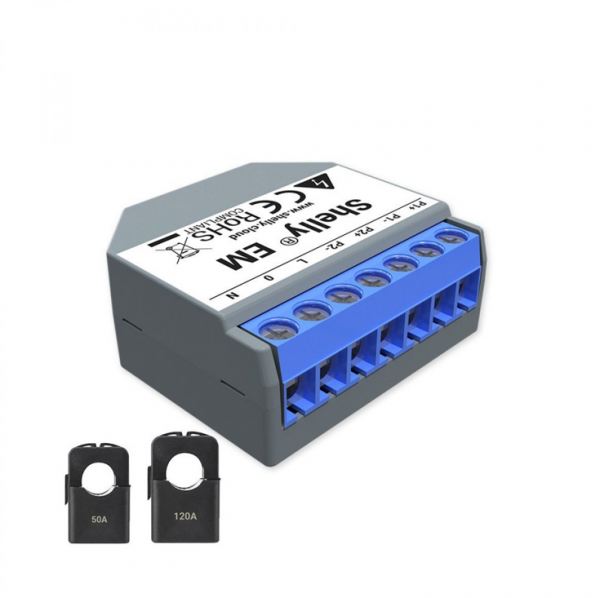 Shelly · Messaktor · EM (single Phase) inkl. 1 x 50 A, 1 x 120 A Klemme