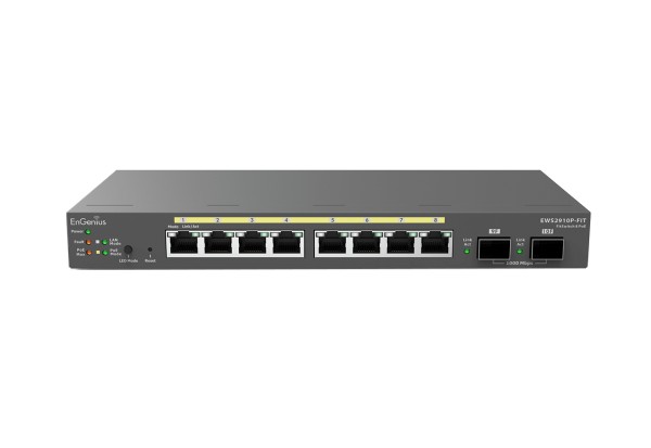 EnGenius Switch full managed Layer 2+ 10 Port • 8x 1 GbE • PoE Budget 55W • 8x PoE at • 2x SFP • Desktop-Switch • Lüfterlos • EWS2910P-FIT • FitCon