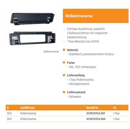Vertiv(Knürr) zub.Miracle2, Rollentraverse B600 Set, vorne/hinten, Lichtgrau