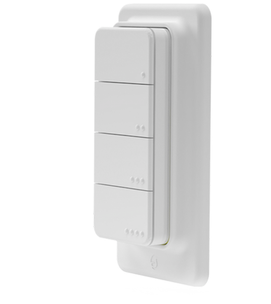 Shelly · Plug &amp; Play · "Blu ZB RC Button 4" · Fernbedienung inkl. Magnethalter · 4-fach · 16 Aktionen · Bluetooth · Zigbee · Weiß