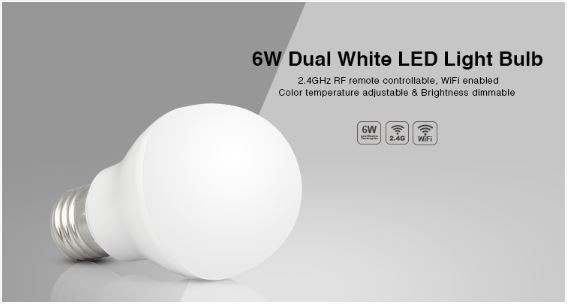 Synergy 21 LED retrofit E27 6W dual white (CCT) lamp with RF Milight/Miboxer*