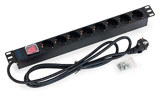 Triton 19"Schrank, zbh. Steckdosenleiste, 8xDosen(CEE7)->Stecker(CEE7), mit Kontrolllampe