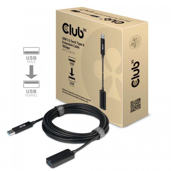 Kabel USB, A(St) =&gt; A(Bu), 5.0m, USB 3.2, *Club 3D* 10Gbits