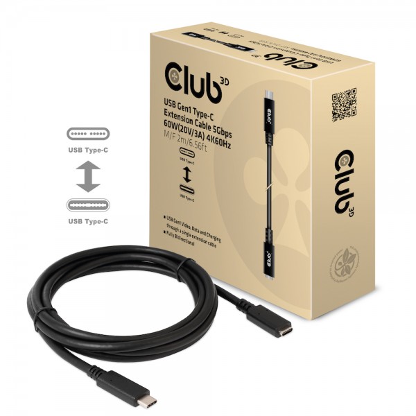 Kabel USB, C(St) =&gt; C(Bu), 2.0m, USB3.1, *Club 3D* 5Gbps