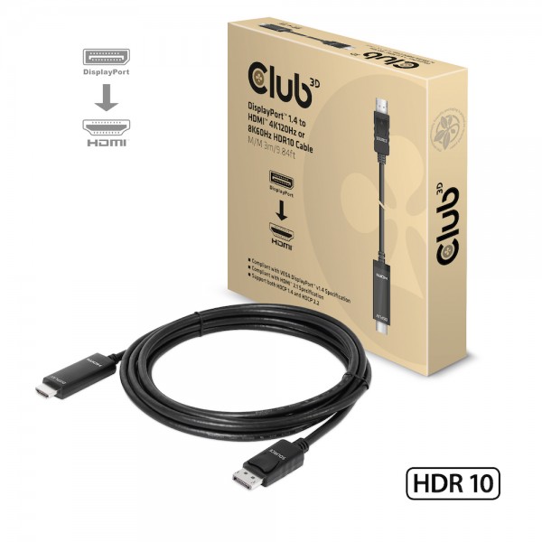 Kabel Video DisplayPort 1.4 =&gt; HDMI 4K120Hz oder 8K60Hz HDR10 ST/ST 3,0m *Club3D*